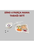 Dino Krem 4 Parça Parça Bebek Yemek Seti Mama Tabak Seti Çocuk Kahvaltı Tabağı - 3