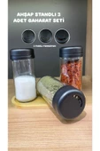 Ahşap Standlı Spice 3'lü Set Döner Kapak Cam Baharatlık Tuzluk Biberlik seti 250cc - 1