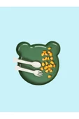 Bear Çatal Kaşıklı Mama Tabağı - Bebe Mama Seti Yeşil - 1