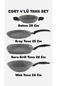 Cory 4 Parça Tava Seti Granit Wok Krep Grill Sahan 4'lü Set Çeyiz Seti Tava Set thumbnail 2