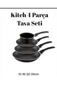 Kitch 4 Parça Mutfak Tava Seti  Kaçerola Sos Tavası + 3 Boy Omlet Tavası Yumurta Tavası - 1