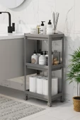 Peggy Gri Geniş 3 Katlı Çok Amaçlı Mutfak Banyo Raf Ünitesi Tekerlekli organizer - 1