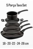 Sara 5 Parça Eko Tava Set 5’li Çeyiz Seti Grill Omlet Sahan Sosluk Kaçerola Yumurta Tavası - 1
