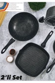 Wilma 2’li Tava Seti - Wok Tava Ve Grill Izgara Tavası Set Granit Kalın Kaplama - 1