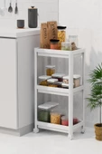 Peggy Beyaz Geniş 3 Katlı Çok Amaçlı Mutfak Erzak Banyo Raf Ünitesi Tekerlekli Organizer - 1