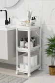 Peggy Beyaz Geniş 3 Katlı Çok Amaçlı Mutfak Banyo Raf Ünitesi Tekerlekli organizer - 1