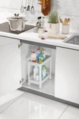 Maja Beyaz 2 Katllı Tekerlekli Raf Banyo Rafı Mutfak Dolabı Düzenleyici Tezgah Evye Altı Organizer - 3