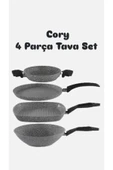 Cory Serisi Wok- Krep- Grill- Sahan 4'lü Set Çeyiz Seti Tava Set thumbnail 1