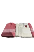 Nova 6 Parça Bornoz Seti Banyo Havlu Seti Pembe Beyaz Set - 2