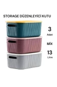 3 Adet Storage 13 Lt Mix Dolap Içi Düzenleyici Kutu - Çorap Kıyafet Kapaklı Saklama Kabı - 2