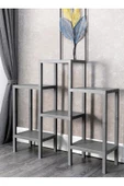 Shelf Piramit 6 Lı  Gri Plastik Raf Ünitesi Çiçeklik Banyo Rafı Mutfak Organizeri, Kitaplık - 3