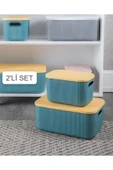 2'Li Set Storage 6 + 13 Lt Yeşil Dolap Düzenleyici Kapaklı Kutu Anaokulu Saklama Kutusu Organizer - 1
