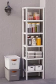 Ombeg 6 Katlı Beyaz Modüler Banyo Mutfak Balkon Salon Rafı Çocuk Odası Kitaplık Raf Anaokulu - 2