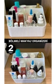 2 Adet Buse Makyaj Organizeri Kozmetik Stand 4 Bölmeli Parfüm Krem Kalemlik Masaüstü Düzenleyici - 2