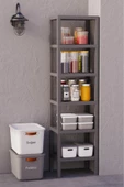 Ombeg 6 Katlı Gri Modüler Banyo Mutfak Balkon Teras Salon Rafı Düzenleyici Çiçeklik Raf Ünitesi - 4