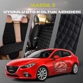 Mazda 3 Siyah Renk Tay Tüyü Cepli & Terletmez Sırtlı Oto Koltuk Minder Seti - Koltuk Koruma Kılıfı (ÖN & ARKA TAM SET) - 1