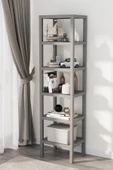 Shelf 2 Adet  6 Katlı Kitaplık Plastik Raf Ünitesi  Çiçeklik , Banyo Mutfak Rafı- Gri - 2