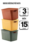 Boxsıs 3 Adet 15 Lt Mix Düzenleyici Kapaklı Kutu Storage Dekoratif Dolap İçi Organizer Kutu thumbnail 1