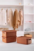 Boxsıs 3 Adet Kiremit 15 Lt Düzenleyici Kapaklı Kutu Storage Dekoratif Dolap Içi Organizer - 2