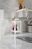 2 Katlı Maja Tekerlekli Beyaz Tezgah Altı Düzenleyici Raf Banyo Dolabı Mutfak Tezgah Evye Altı - 3