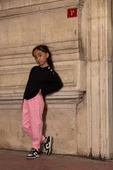 2'li Omuz Düğmeli Bel Fırfırlı Pembe Gabardin Pantolon Takım - 1