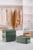 Boxsıs Yeşil 3 Adet 10 Lt Düzenleyici Kapaklı Kutu Storage Dekoratif Dolap Içi Organizer saklama - 2