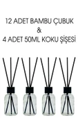 Cam Kavanoz Oda Kokusu Şişesi 50 Ml + 12'li Siyah Bambu Çubuk 20 cm - 4'lü Set - 1