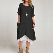 Günlük Tasarım Kadın Elbise Keten Yazlık thumbnail 1