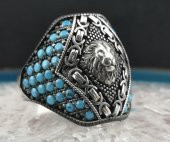 Özel Aslan Tasarımlı Mavi Mikro Taşlı 925 Ayar Gümüş Yüzük thumbnail 3