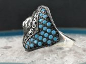 Özel Aslan Tasarımlı Mavi Mikro Taşlı 925 Ayar Gümüş Yüzük thumbnail 4