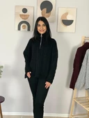 Oversize Geniş Kalıp Yarım Fermuarlı Dik Yaka Saç Örgülü Triko Kazak (Siyah) thumbnail 4