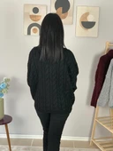 Oversize Geniş Kalıp Yarım Fermuarlı Dik Yaka Saç Örgülü Triko Kazak (Siyah) thumbnail 6