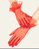 Kısa Boy Likralı Güpürlü Yetişkin Tül Eldiven Kırmızı Renk thumbnail 3