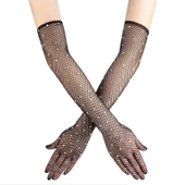 Siyah Renk İncili Elmas İşlemeli File Örgü Uzun Eldiven 45 Cm thumbnail 2