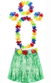 Yetişkin Ve Çocuk Uyumlu Luau Aloha Hawaii Yeşil Etek Ve Renkli Kolye Taç 2 Adet Bileklik Seti - 1