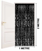 Siyah Renk Ekstra Metalize Parlak Saçaklı Arka Fon Perde İthal A Kalite 1x2 Metre thumbnail 4