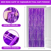 Mor Renk Ekstra Metalize Parlak Saçaklı Arka Fon Perde İthal A Kalite 1x2 Metre - 1