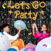 Siyah Renk Ekstra Metalize Parlak Saçaklı Arka Fon Perde İthal A Kalite 1x2 Metre thumbnail 2