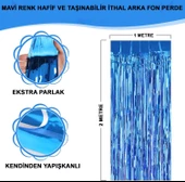 Mavi Renk Ekstra Metalize Parlak Saçaklı Arka Fon Perde İthal A Kalite 1x2 Metre - 1