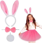 Tavşan Tacı Eteği Papyonu Ve Kuyruk Kostüm  Seti Pembe Renk Çocuk Boy thumbnail 1