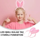 Kenarları Dantelli Pembe Pullu Payetli Led Işıklı Tavşan Kulak Taç 23x19 Cm - 4