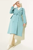 Boydan Düğmeli Kruvaze Yaka Kaşe Kaban Turkuaz thumbnail 2