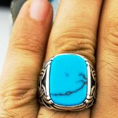 Şık Tasarımlı Örgü Desenli Firüze Taşlı Gümüş Yüzük thumbnail 3