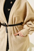 Yarasa Kol Kemerli Buklet Ceket Latte thumbnail 4