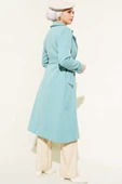 Boydan Düğmeli Kruvaze Yaka Kaşe Kaban Turkuaz thumbnail 3