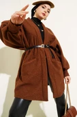 Yarasa Kol Kemerli Buklet Ceket Kahve thumbnail 1