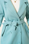 Boydan Düğmeli Kruvaze Yaka Kaşe Kaban Turkuaz thumbnail 4