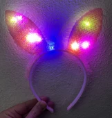 Kenarları Dantelli Pembe Pullu Payetli Led Işıklı Tavşan Kulak Taç 23x19 Cm - 2