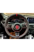 DİKİŞLİ DERİ DİREKSİYON KILIFI KARBON NUBUK KIRMIZI YÜZÜK KIRMIZI DİKİŞ - 1