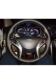 Dikişli Deri Direksiyon Kılıfı Damarlı Siyah Deri Siyah Dikişli Hyundai I30 Icin thumbnail 1